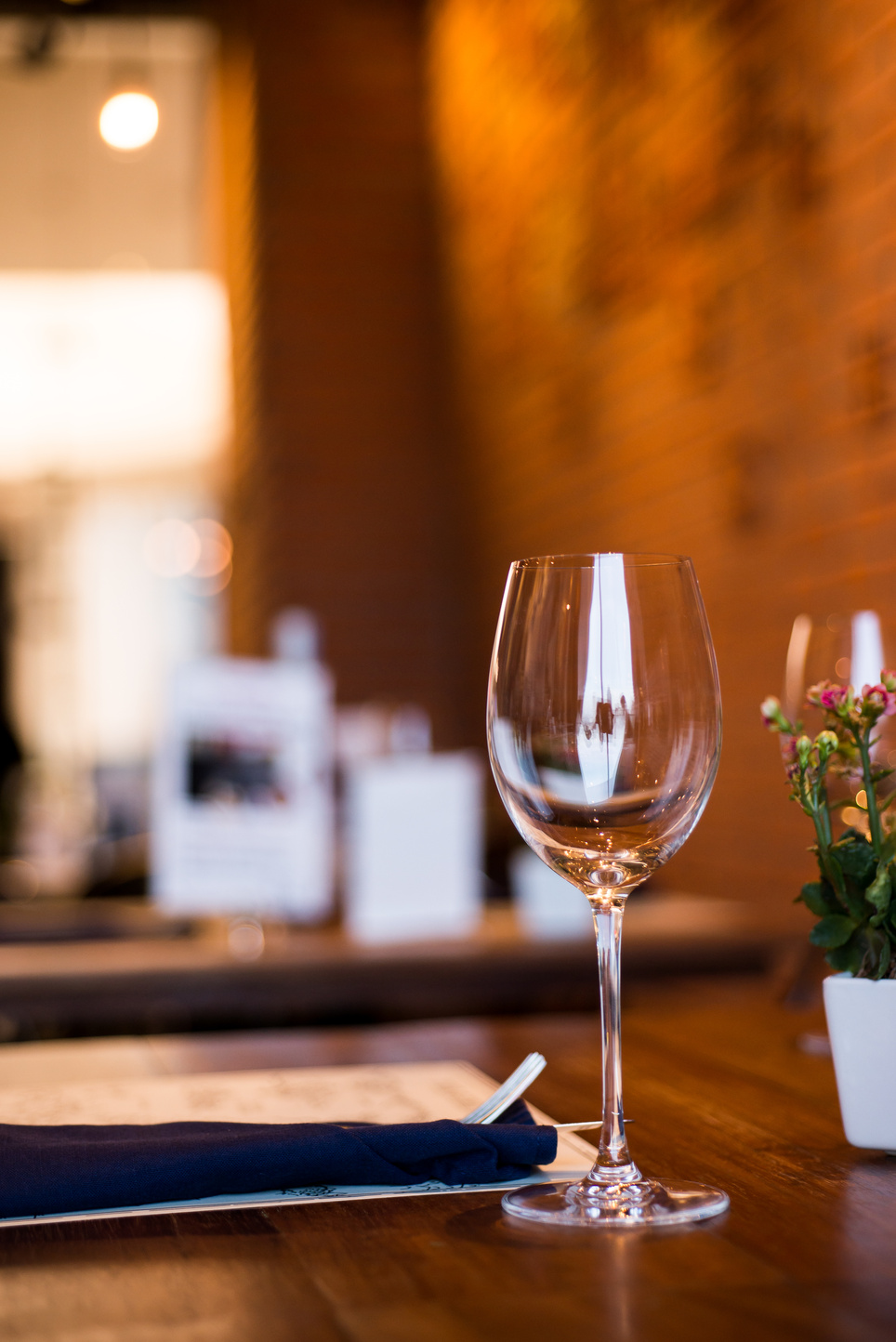 Empty Wine Glasses on table in restaurant